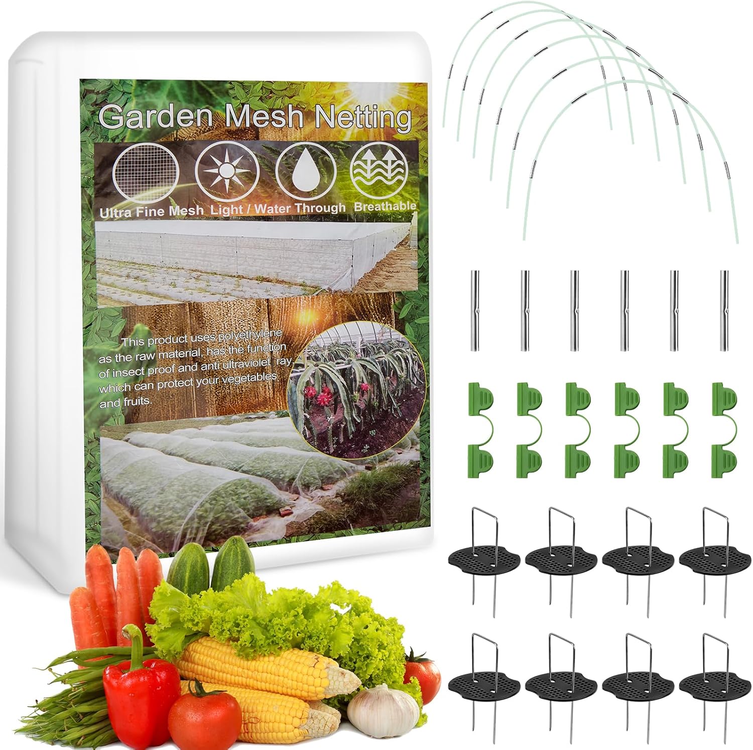 WADEO Garden Mesh Netting Kit, 8x33 Ft Row Covers for Gardening with