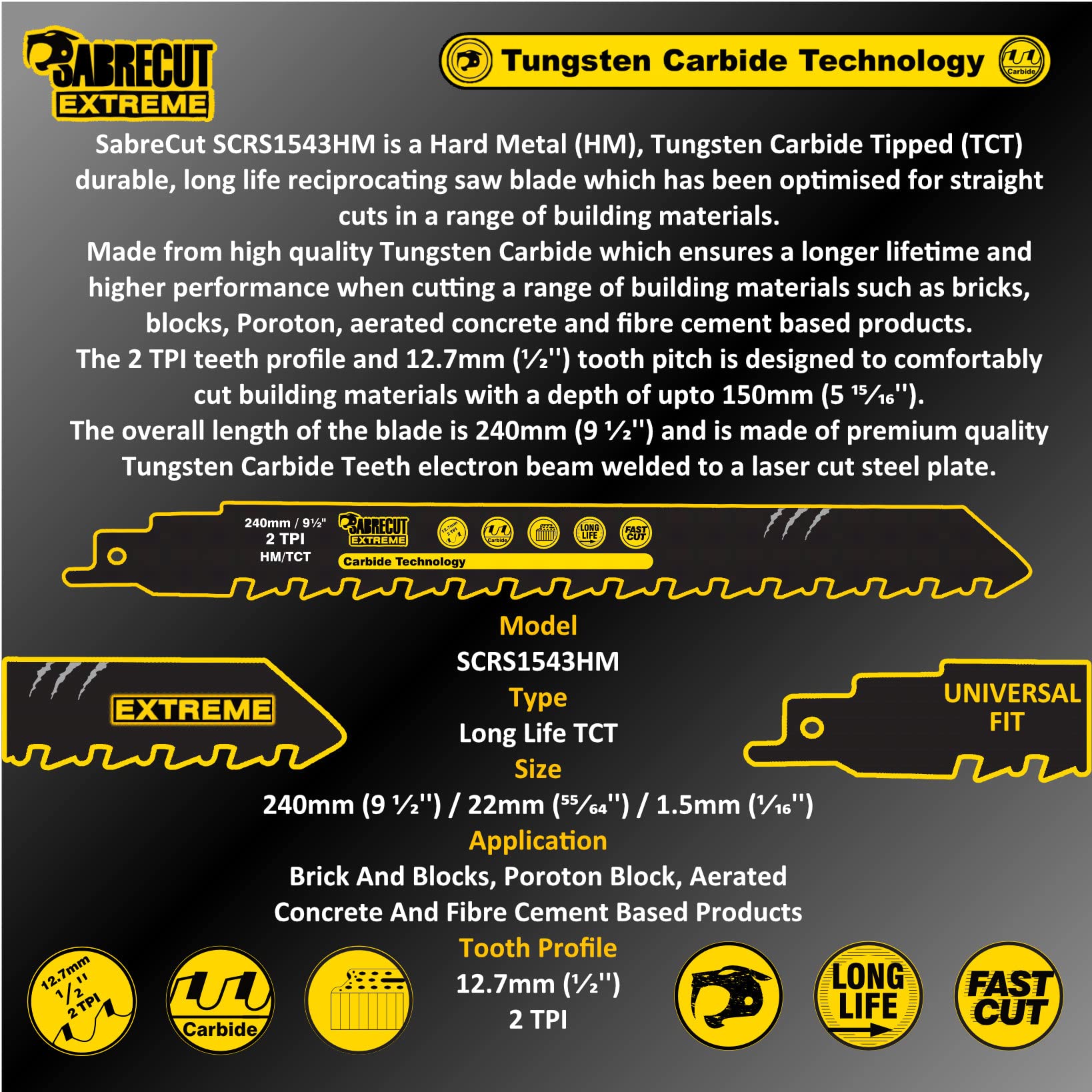 1 X SabreCut SCRS1243HM Tungsten Carbide 305 Mm 2 TPI S1243HM Medium - View #2