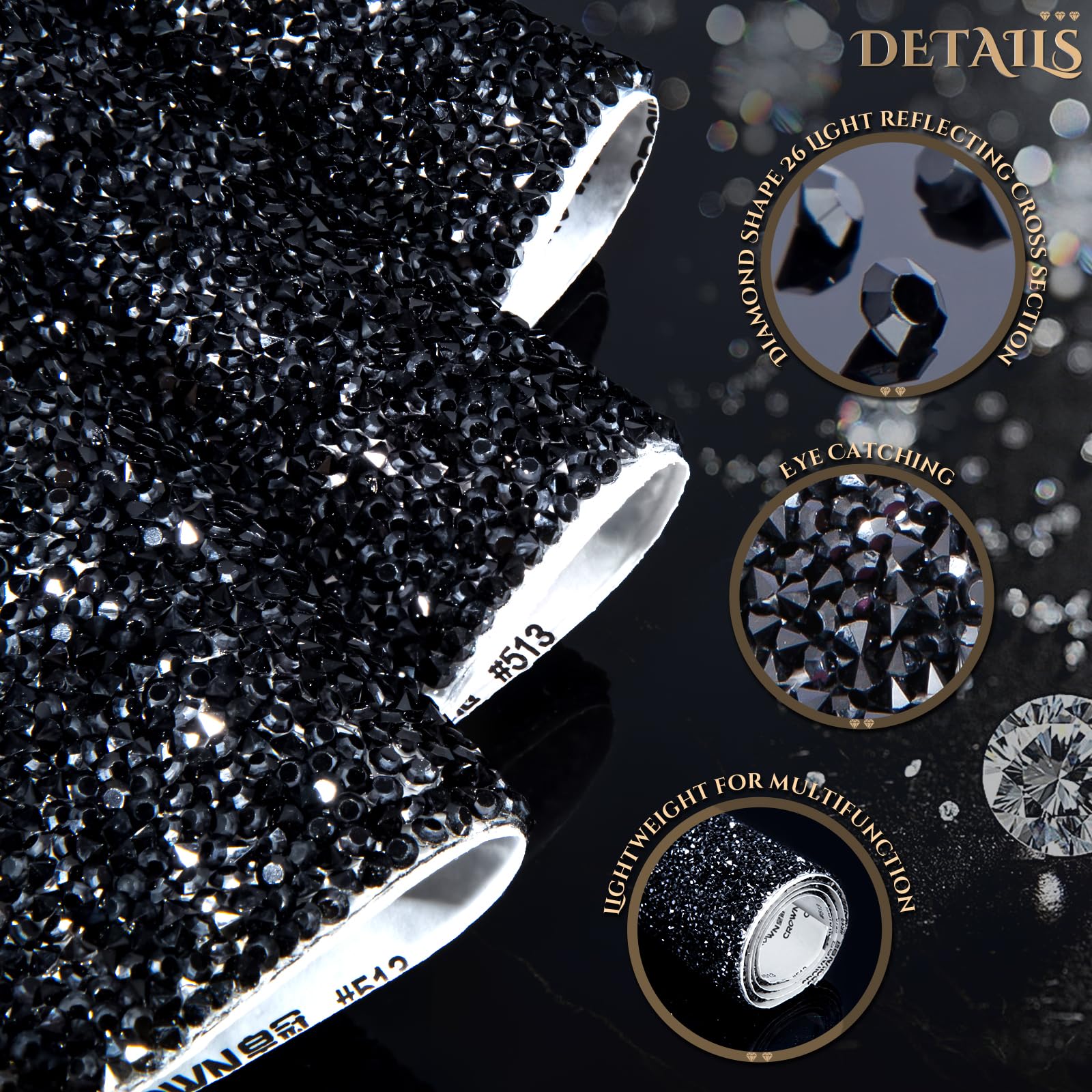Calcomanías de diamantes de imitación brillantes para manualidades, calcomanías autoadhesivas de diamantes de imitación de cristal para bricolaje, teléfono, coche, decoración del hogar (negro, 7.87 x