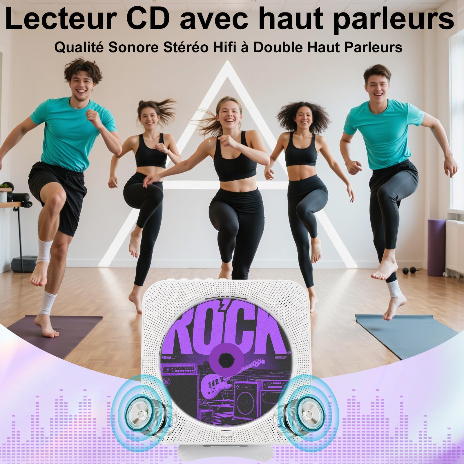 Lecteur CD Portable Bluetooth, Lecteur de CD de Bureau avec Haut-Parleur HiFi Intégrés, écran LED Audio avec Télécommande Prise Radio FM USB AUX, Blanc