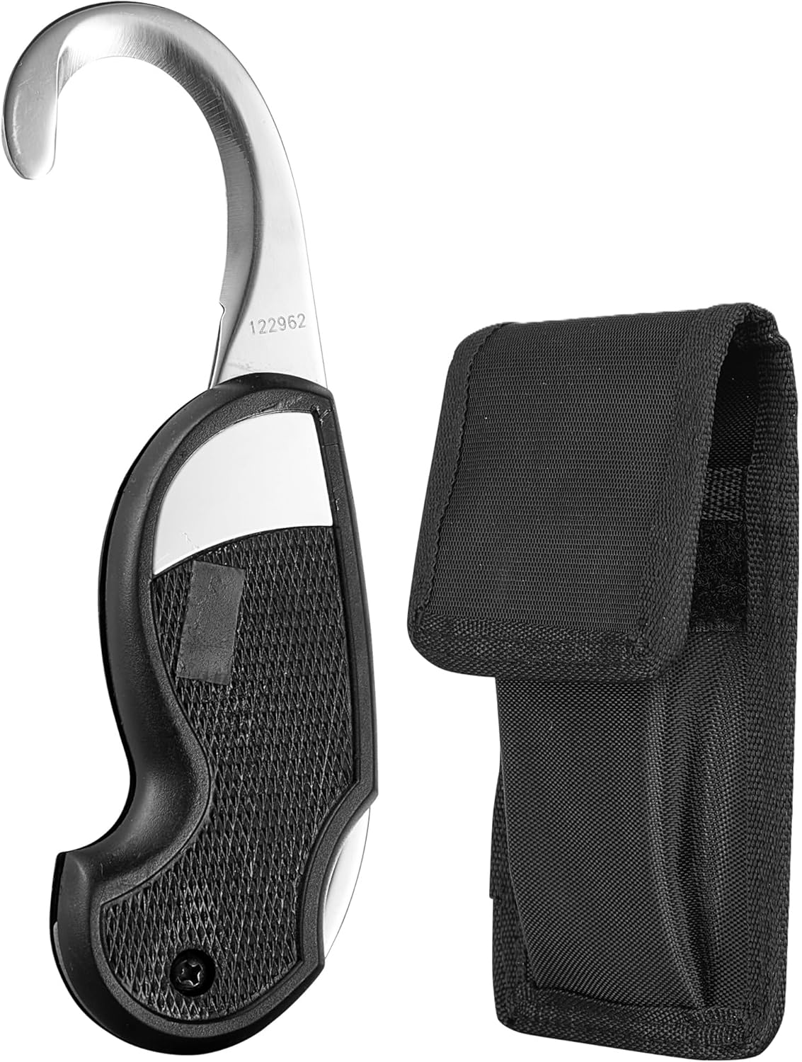 JAY-PEE 911 Rescue Tool Cut Down Knife with Nylon Pouch Seat Belt Cutter Rounded Stainless Steel Emergency Safety Hook Knife with Holder Foldable Compact for Corrections Prison Guards and Emergency