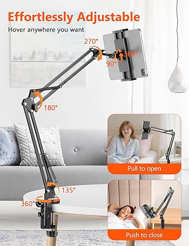 Miniatura 3 de Soporte para tablet para cama, soporte de teléfono superior para iPad para soporte de escritorio, abrazadera plegable para tableta, rotación de 360,