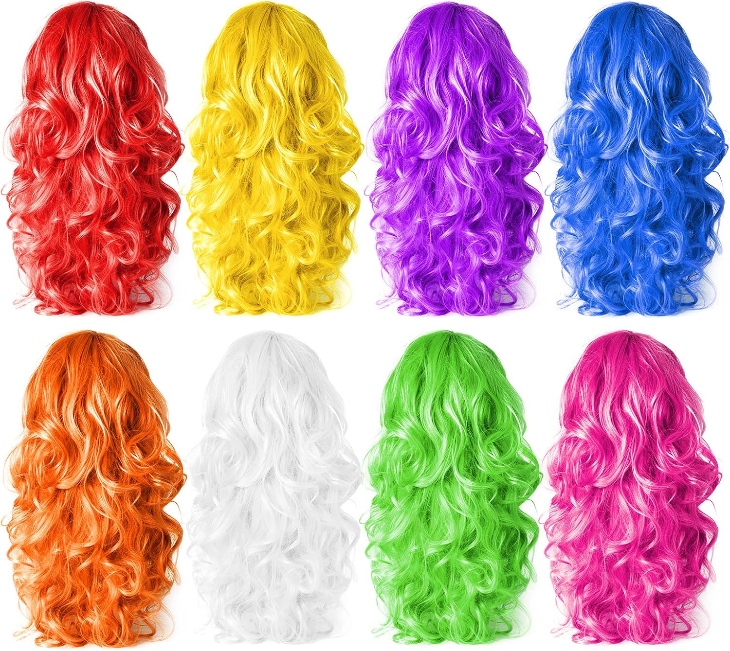PLULON 8 Pieces Colorful Long Curly Wigs, Long Colorful Hair Wig Wavy Hair Wigs for Neon Bachelorette Party Decorations - Image 5