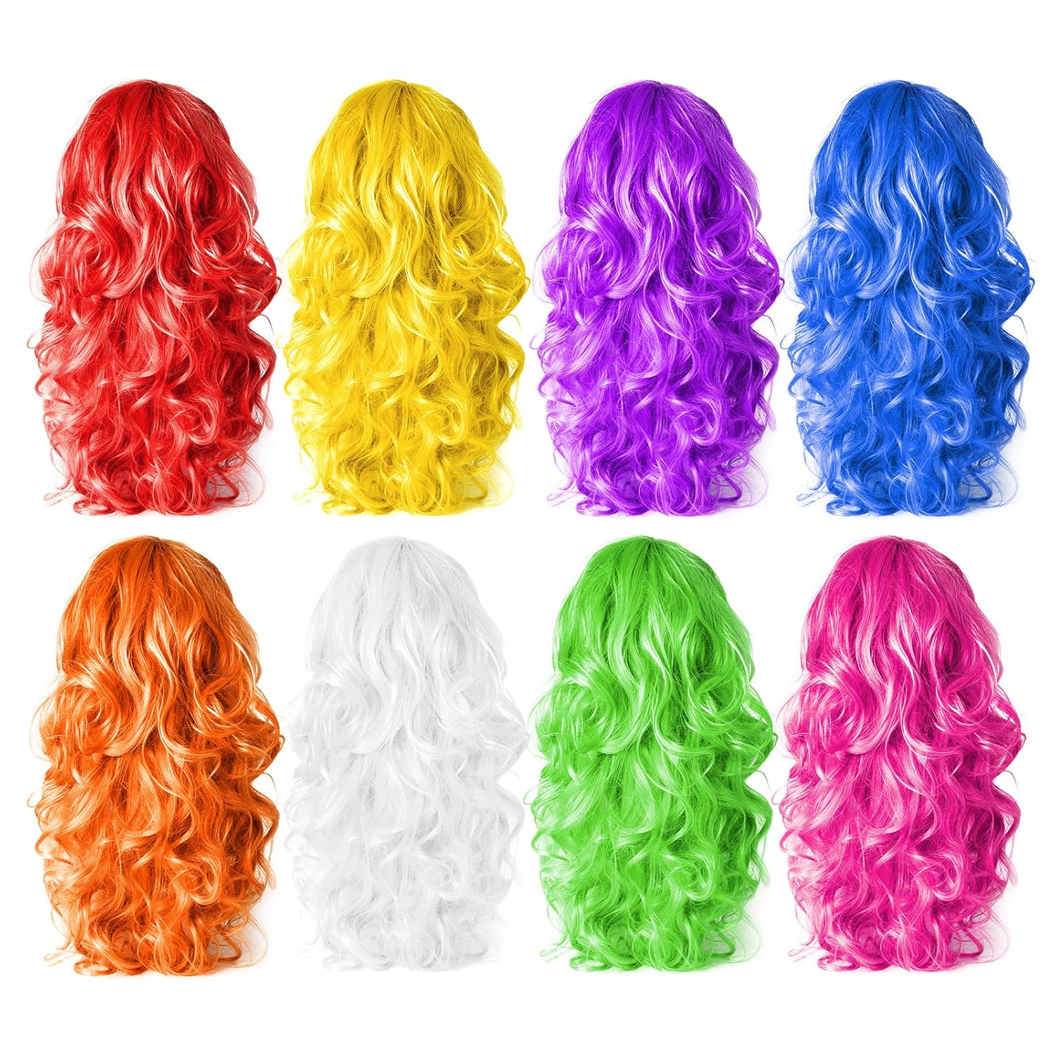 PLULON Colorful Wigs for Women, 8 Pieces Colorful Long Curly Wigs Neon Party Wigs Hair Wig Wavy Hair Wigs for Neon Bachelorette Party Accessories Halloween Costumes - Image 4