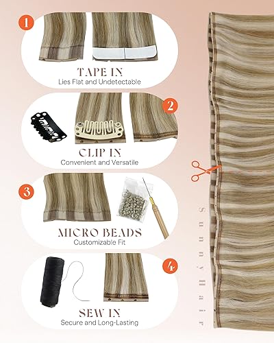 Miniatura 92 de Sunny Hair Extensiones de cabello humano de color marrón para coser, extensiones de cabello humano real, color marrón oscuro, ombré, marrón claro