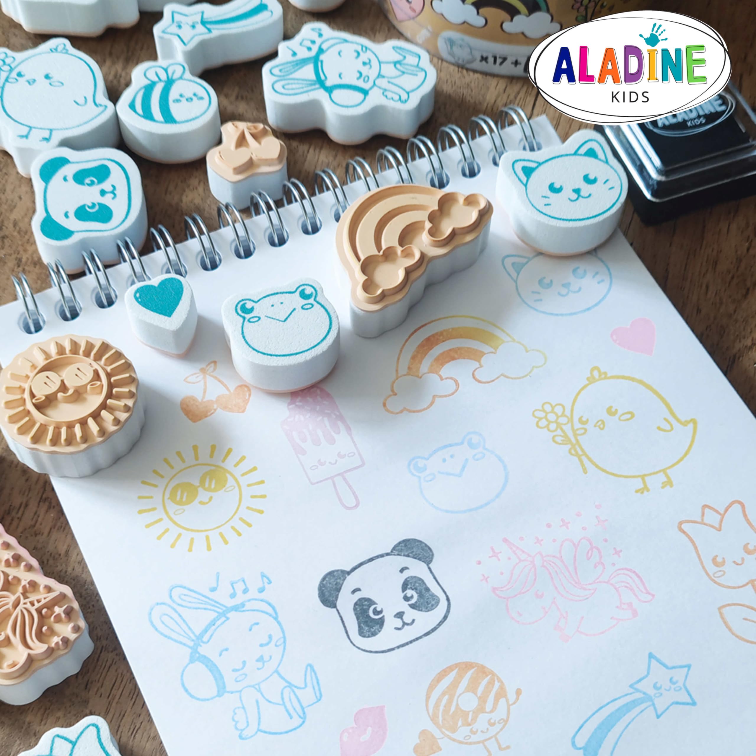 Aladine - Stemple Kawaii z czarnym tuszem - Pieczątka + czarny atrament - Funny Stempel - Kawaii Japan Manga - 2 do 5 cm - 85181
