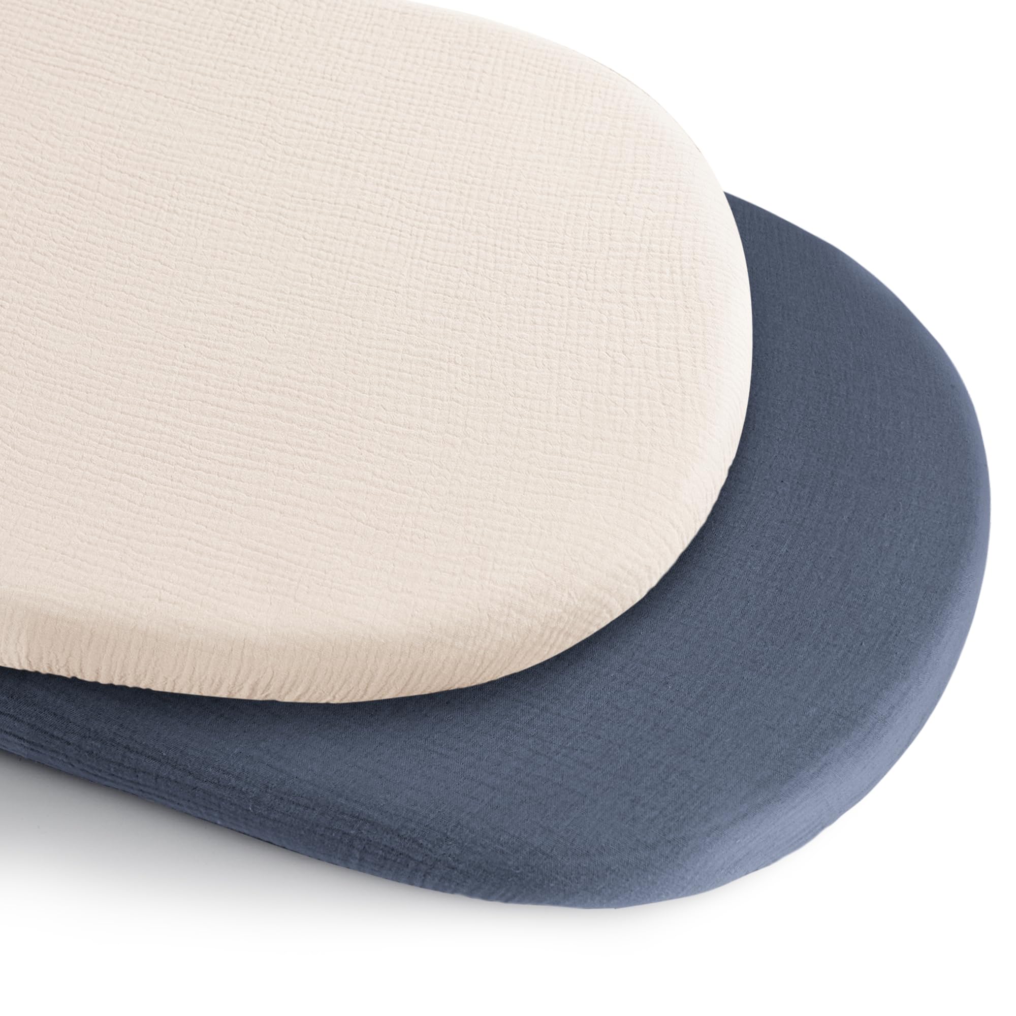 Konssy 2 Pack Muslin Bassinet Sheets for Boys, Girls, 100% Cotton Soft Breathable Fitted Bassinet Mattress Sheet, 32 x 16 inches (Navy,Cream) — image 1