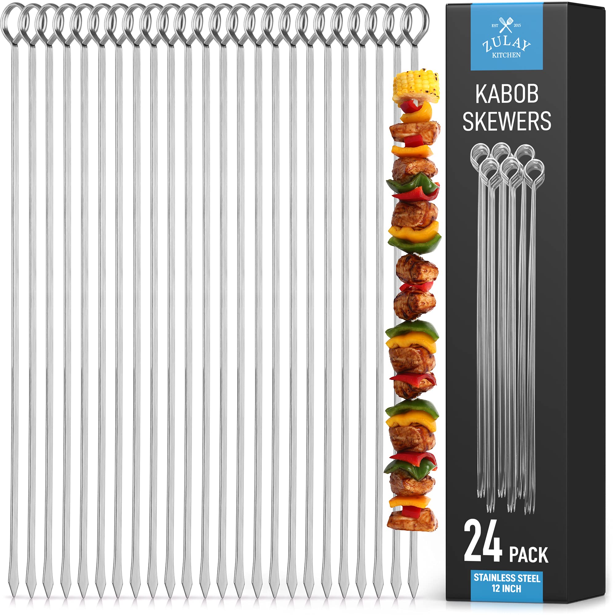 Buy Zulay 24 Pack Shish Kabob Skewers 12 Inch Stainless Steel Metal
