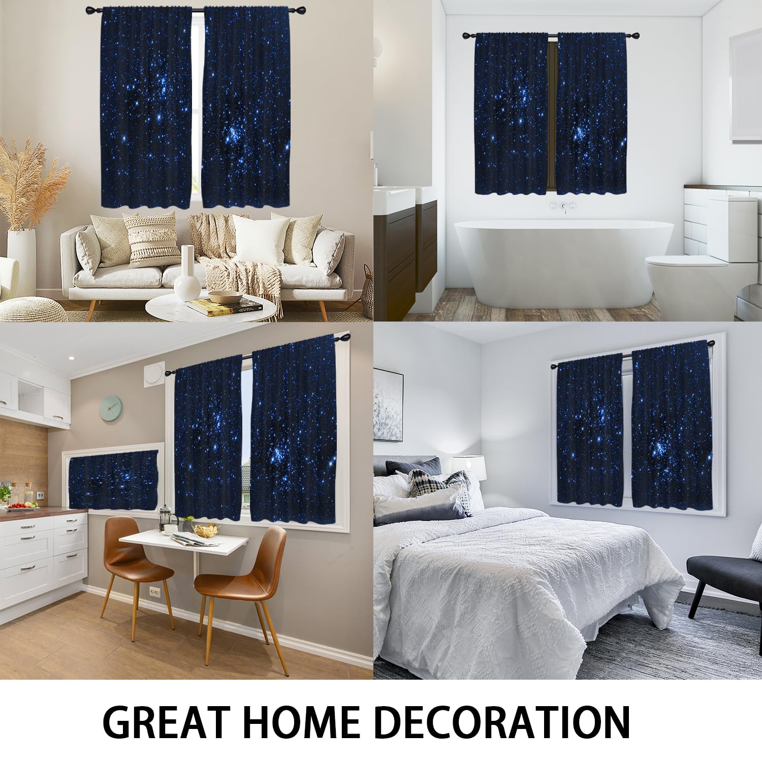 Coxila Cortinas de ventana de galaxia azul para dormitorio, 42 x 63 pulgadas, espacio exterior, estrella, negro, triple, celestial, niños, nebulosa estrellada, universo, anime, sala de estar, juego de