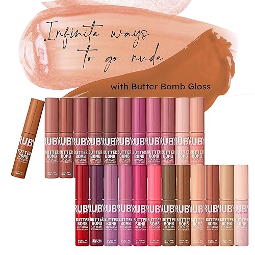 Miniatura 10 de Ruby Kisses Brillo de labios Butter Bomb Gloss Brillo de labios no pegajoso Vitamina E Maquillaje de labios natural nude, 0.3 fl oz (0.26 US fl oz)