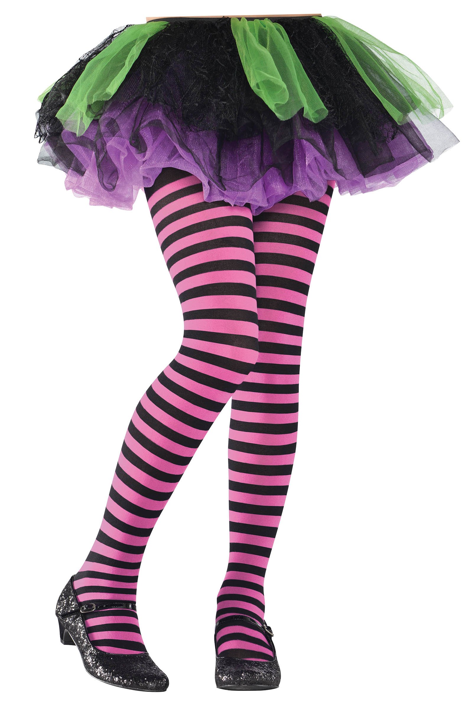 amscan-Costume collant a righe nere | M-L | 1 pz, Nero e rosa, 842668