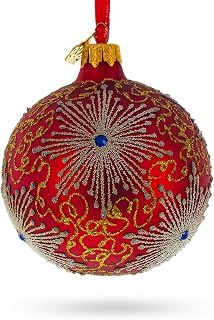 Radiant Jeweled Snowflake on Red Glass Christmas Ornament 3.25 Inches
