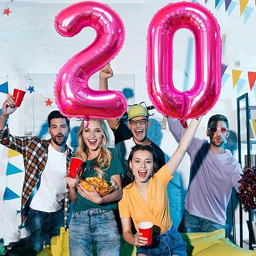 Miniatura 5 de WEIKA Globos de 40 pulgadas, color rosa intenso del número 26, globo gigante de helio para fiesta de cumpleaños de 26 años, niñas y mujeres, sesión