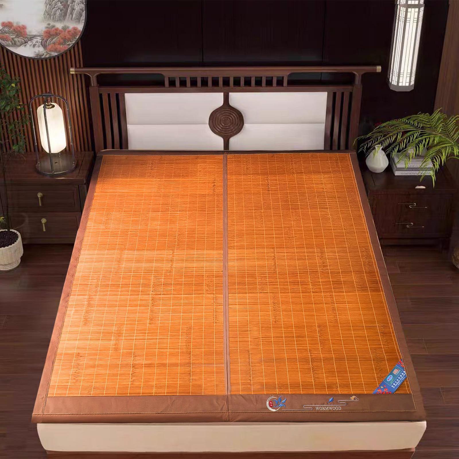Foldable Double Sided Bamboo mat for Bed, Breathable Carbonized Bamboo Summer Sleeping Mat, Double-Sided Cooling Bed Sheet Air Conditioning Mat | Bedroom Essential for Summer Sleeping (Queen)