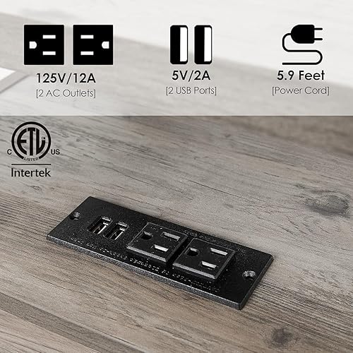 Miniatura 6 de Juego de 2 mesitas de noche de granja con estación de carga, mesa auxiliar rústica para dormitorio con almacenamiento, mesa auxiliar para sala de