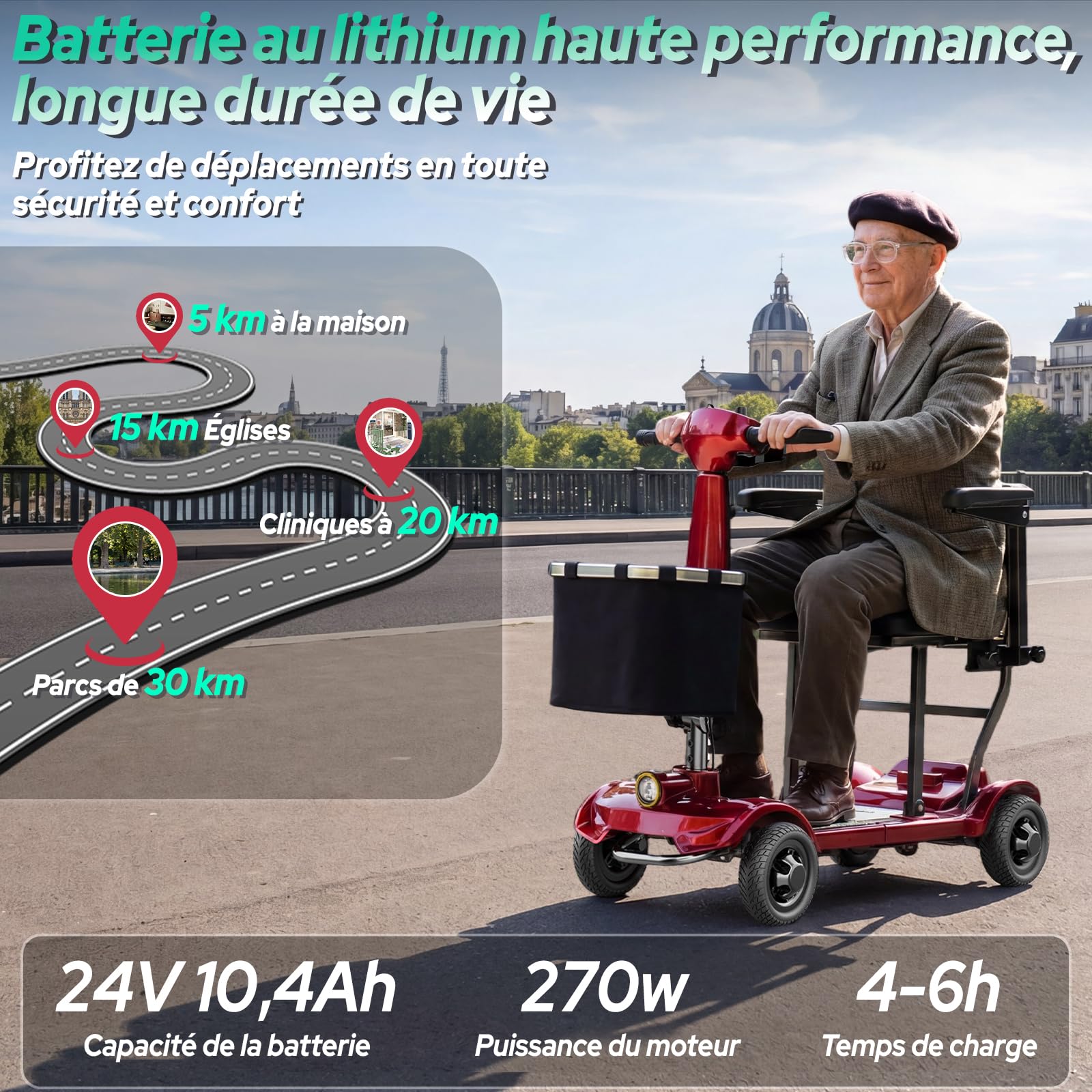 TODIMART X17 Scooter de Mobilité à 4 Roues,Autonomie Longue 30–35 km,20kg Pliable et Légère pour Adultes et Seniors,Écran Numérique LED,Lumières Vives,130kg,Scooter Electrique Leger