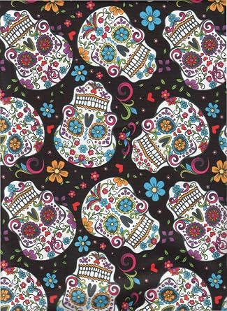 Fat Quarter  Folk Folkloric Art Skull Fabric Sugar Skulls Skull Tattoo On Black Background