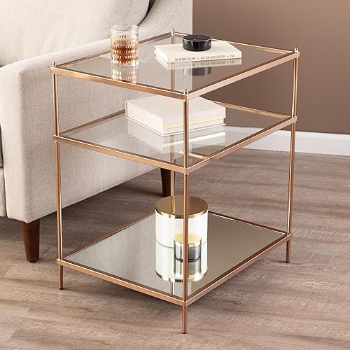 Miniatura 5 de SEI Furniture Knox - Mesa auxiliar, marco de metal dorado metálico con parte superior de cristal, decoración de estilo glamuroso, cobre