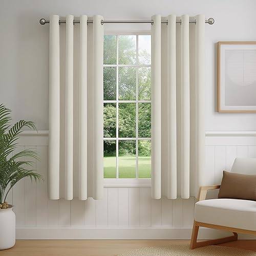 Miniatura 52 de FMFUNCTEX Cortinas 100% opacas para dormitorio, cortinas de tejido geométrico verde salvia de 90 pulgadas de largo, cortina con aislamiento térmico