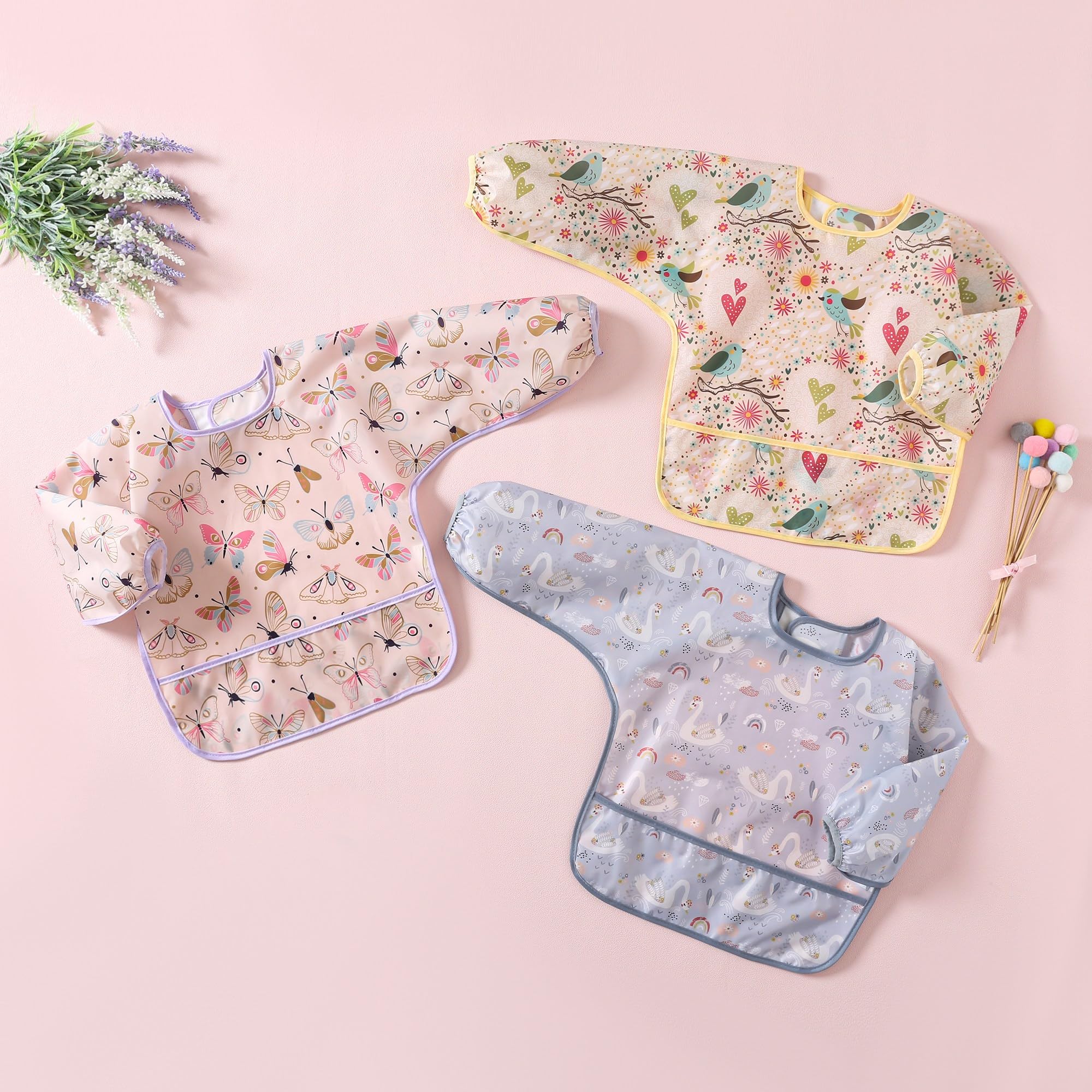 5pcs Bébé Bavoir Manches Longues Imperméable Enfant Bavoir Tablier 3 à 30 Mois