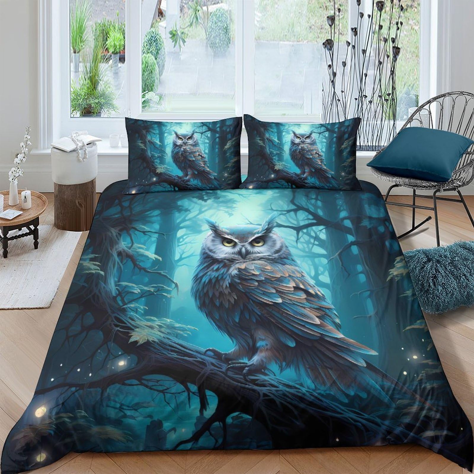Ctjqhvkz Style-8 3D Printed Forest Owl Fitted Sheet Microfiber Soft Breathable Night Woodland Bed Cover For Bedroom Guest Room Decor Single（135X200cm）