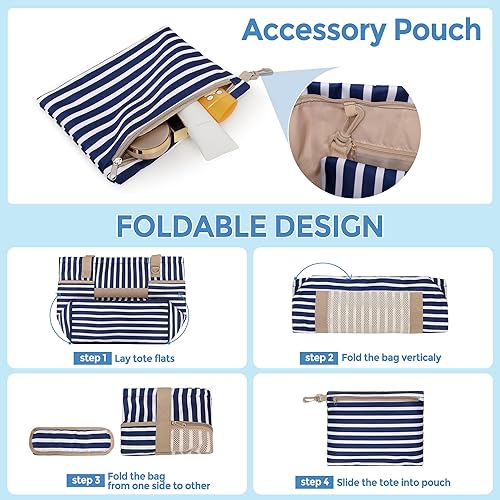 Miniatura 6 de Fasrom Bolsa de playa para mujer con cremallera, bolsa de playa impermeable con compartimento húmedo y seco y bolsa pequeña para piscina, natación,