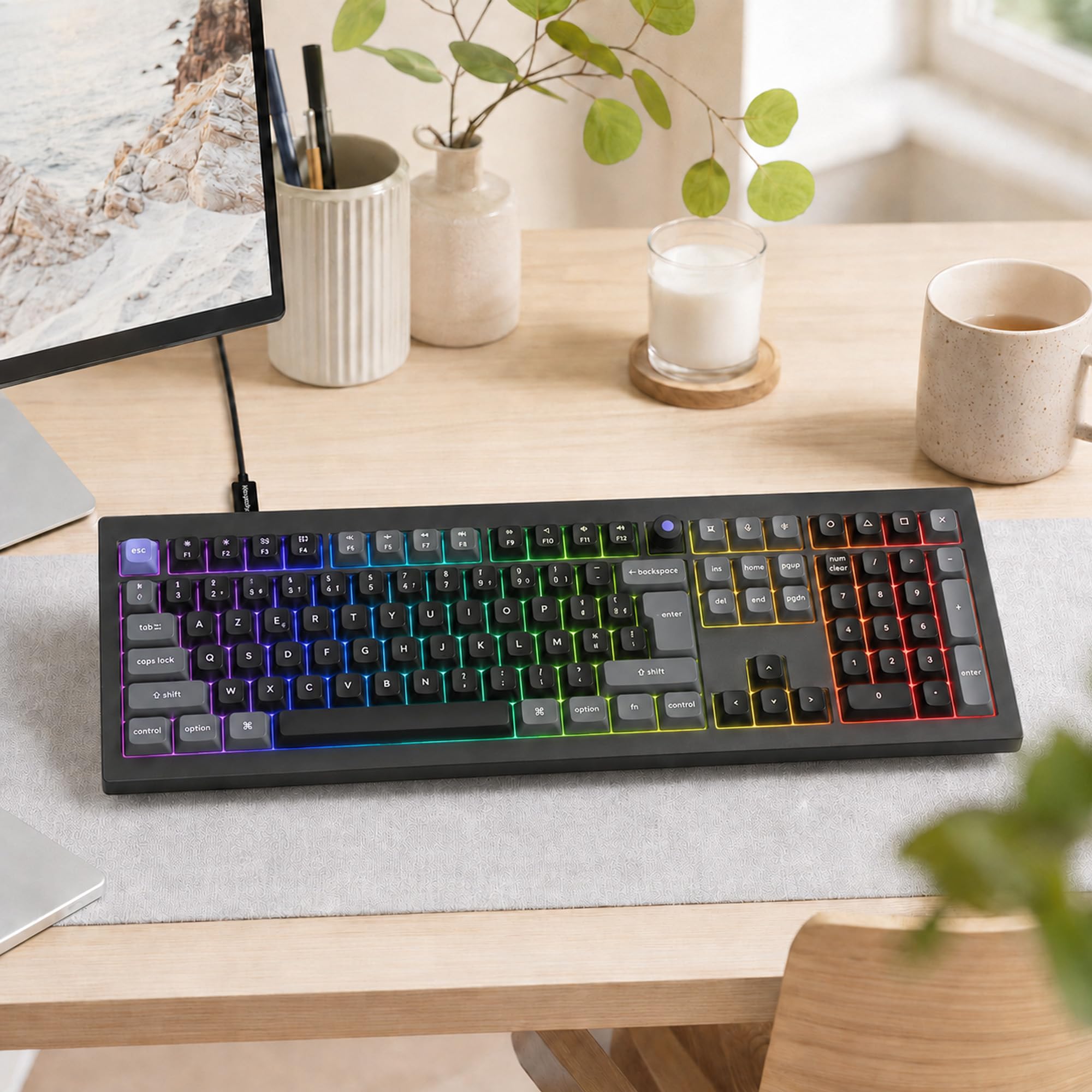 Keychron Q6 HE 8K Clavier Mécanique de Jeu Fil avec Switch Magnétiques Lime Ultra-Fast, Format Pleine Taille AZERTY, Doubles Injections OSA PBT, RGB Personnalisable Hot-Swap pour Windows/Mac - Noir
