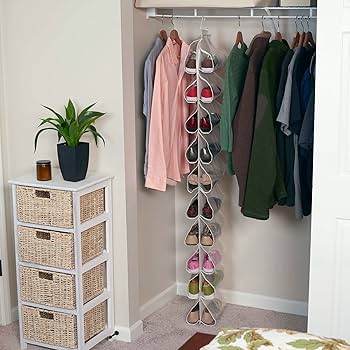 Household Essentials 311342 Hanging Closet Organizer | 3 Pocket Shelves | Natural Canvas