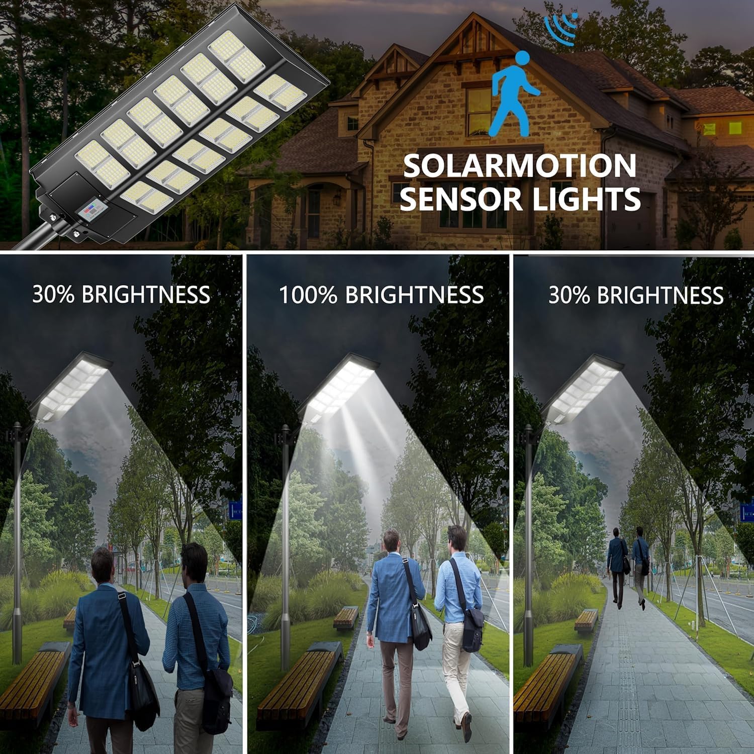 8000W 3-Pack Solar Street Lights Outdoor, 240000LM, Dusk to Dawn, 7000K, IP67 Waterproof, Motion Sensor Parking Lot Lights for Garden,Pathway,High Efficiency LED Solar Street Lights