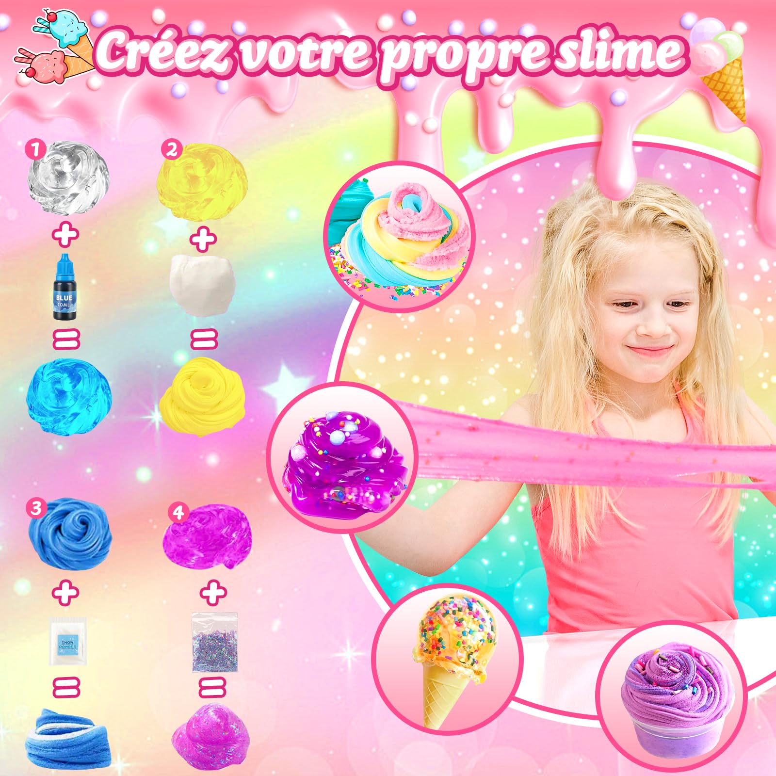Herefun Slim Enfant, Kit de Fabrication de Slime Fluffy pour Enfants, DIY Slime Kit, Loisirs Créatifs et Activités Manuelles