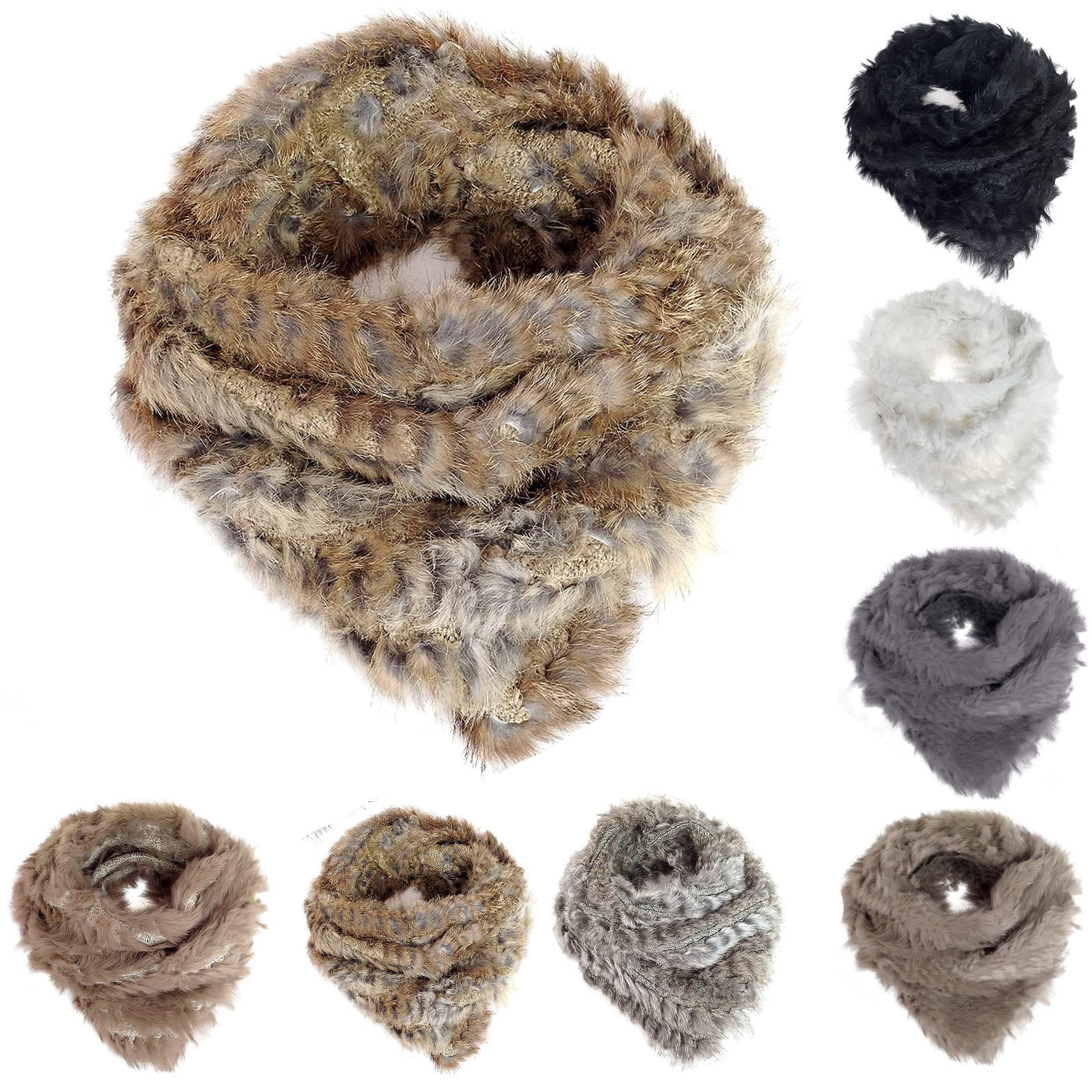 Glamexx24 Pelze Loop Schal Damen- Hochwertiger Strickschal aus Kaninchenfell für den Winter, Luxuriöser Hase Hasenfell Schlauchschal Stylish und warm