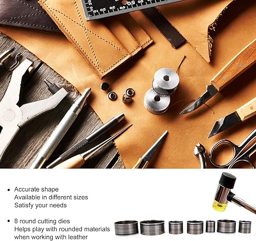Miniatura 2 de Juego de troqueles de corte de cuero, 8 piezas de troqueles de corte de forma redonda, acero de aleación, prevención de deformaciones, herramientas