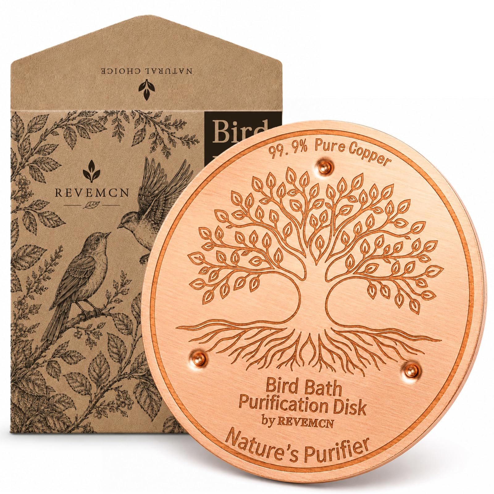 REVEMCN 99.9% Bird Bath Copper Disk, 0.8mm Tree Of Life, for Birdbath Bowl