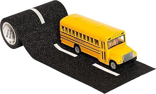 Miniatura 3 de Juego de regalo de cinta de carretera y camiones de juguete fundidos a troquel | Cinta de carretera reutilizable, realista, autobús escolar y camión