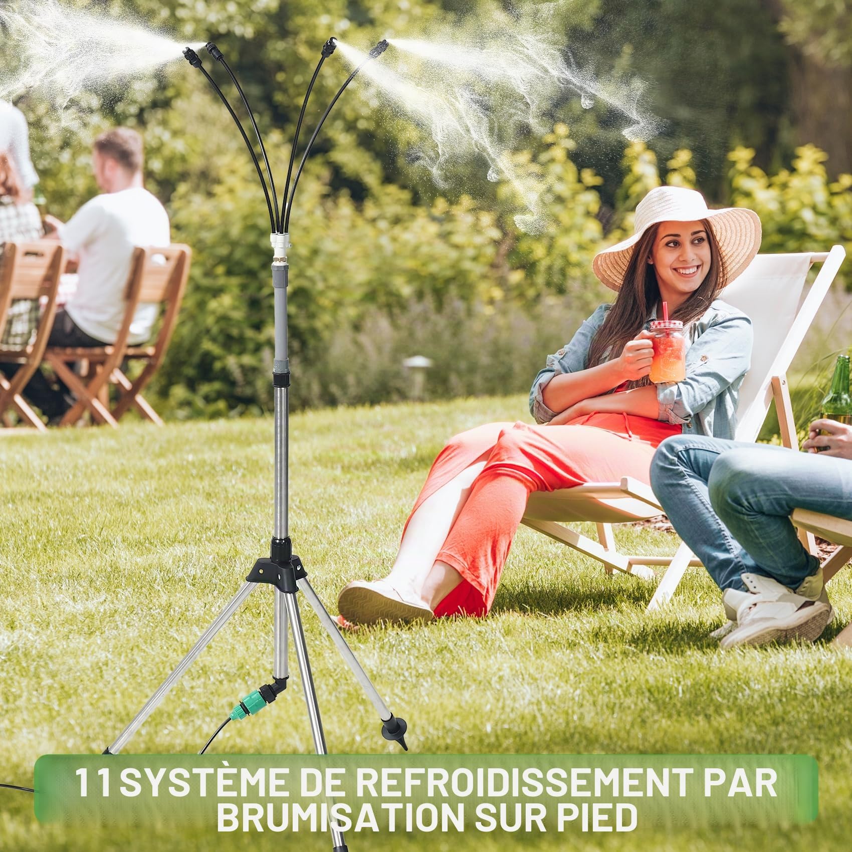 Brumisateurs Debout pour Patio Extérieur, Système de Brumisation sur Pied Réglable en Hauteur de 4,1 Pieds pour le Refroidissement Extérieur, Support Portable