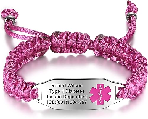 Miniatura 1 de Pulseras de alerta médica para mujer, pulseras de identificación de alerta médica, cuerda de poliéster trenzada hecha a mano, pulsera de emergencia