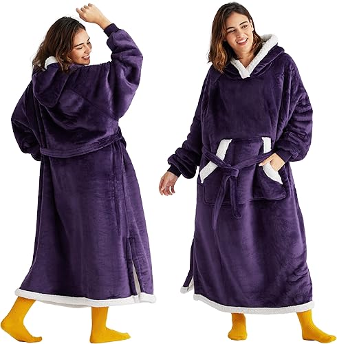 Bedsure Sudadera con capucha de forro polar Sherpa para mujer con bolsillo y cinturón, manta cálida con capucha de regalo para novia y mamá disponible en Yaxa Colombia