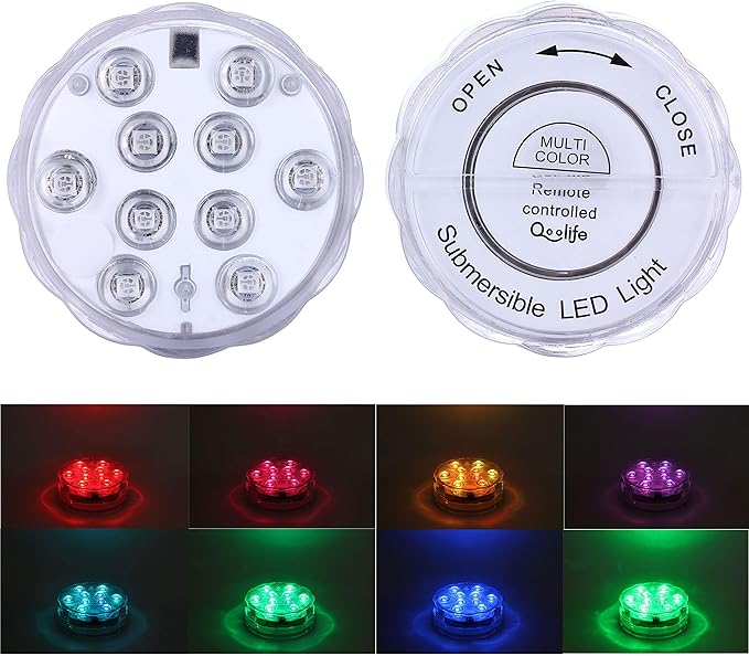 Luces LED Submersibles RGB Qoolife 2 Pack Control Remoto Impermeable miniatura 5