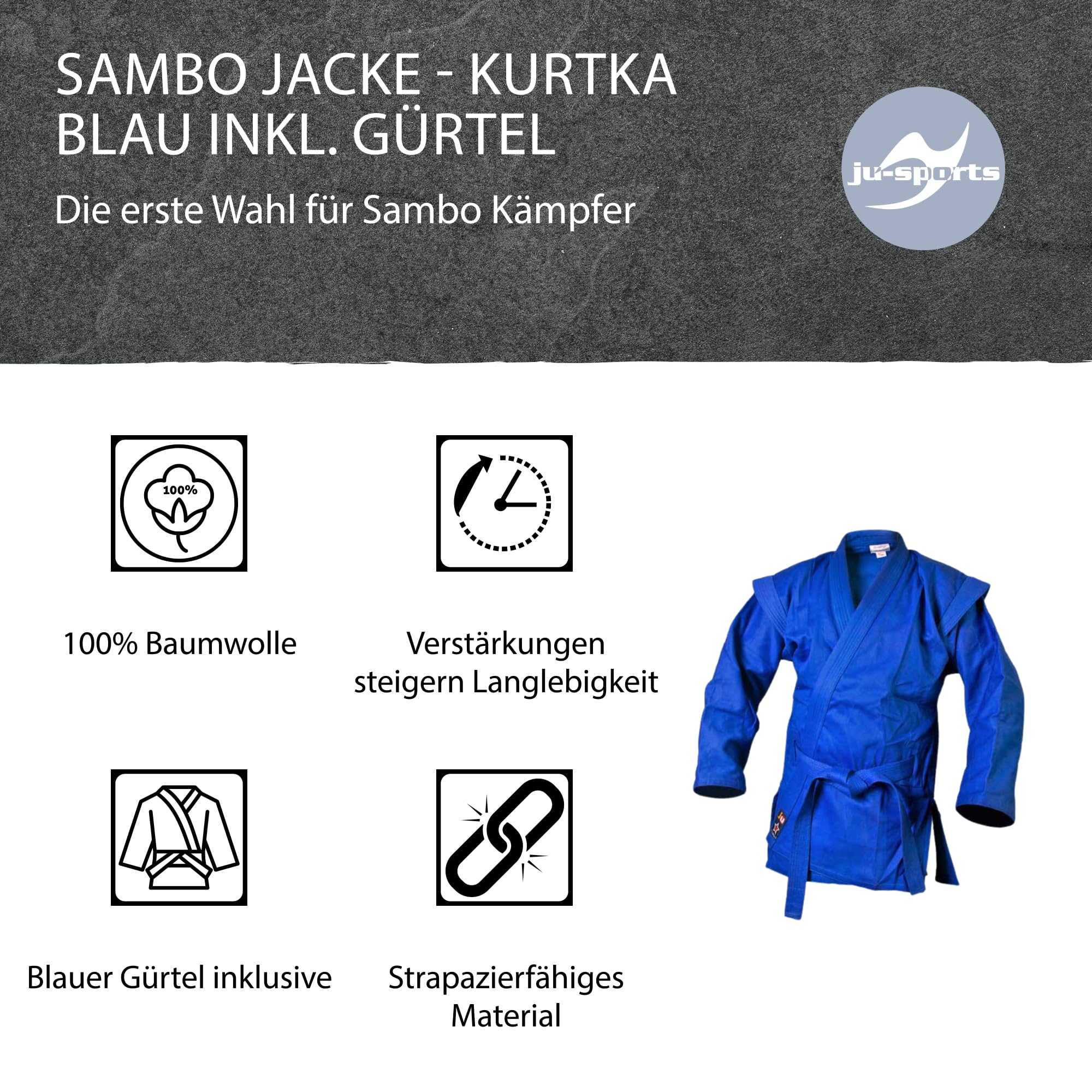 Ju-Sports Sambo Jacke Herren & Damen, rot Gr. 160 - Klassischer Kurtka inkl. Gürtel, Ausgestattet mit Schulterabsätzen & Gürtelschlaufen, 100% Baumwolle