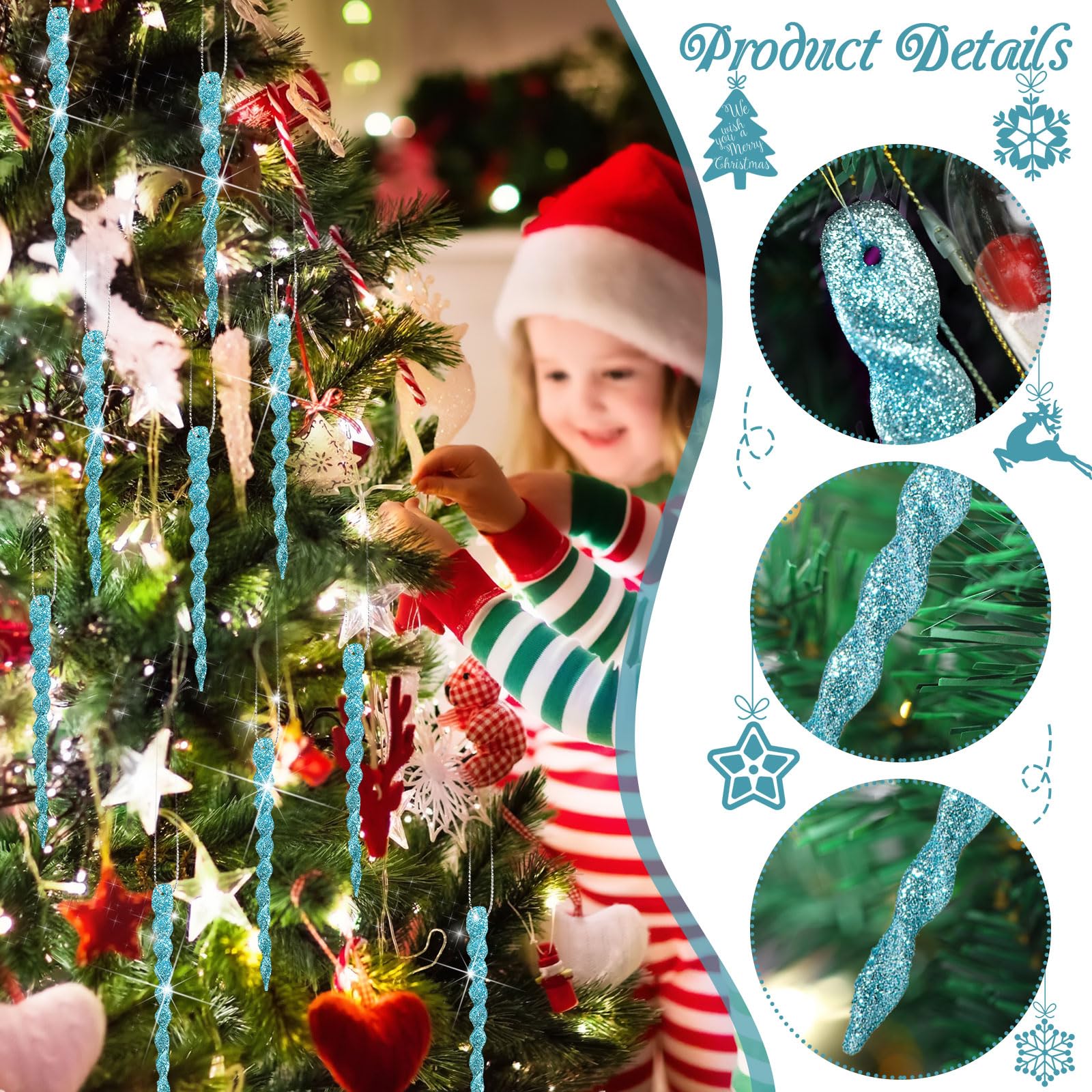30 Ghiaccioli Acrilico Ornamenti Di Natale – Decorazioni A Forma Di Ghiacciolo Contorto Per Albero – Blu