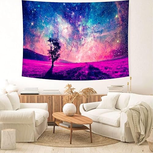 Miniatura 5 de Delur Tapiz de árbol en galaxia, universo y cielo estrellado, tapiz para colgar en la pared, planeta cósmico, espacio exterior, tapiz psicodélico,