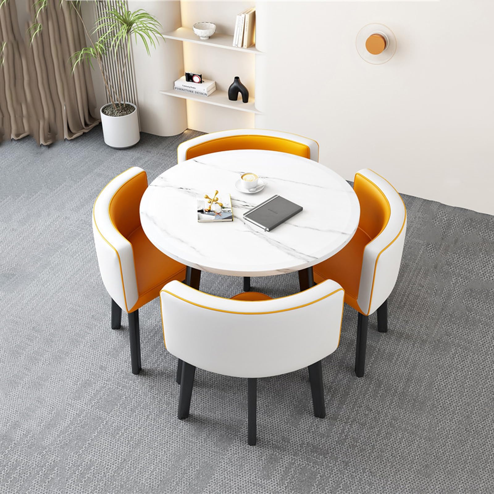 AYCDL Modern Round Dining Table Set for 4 with Soft Backrest Chairs Compact Storable Design for Small Spaces Stylish Yellow Furniture for Home and Shop Use