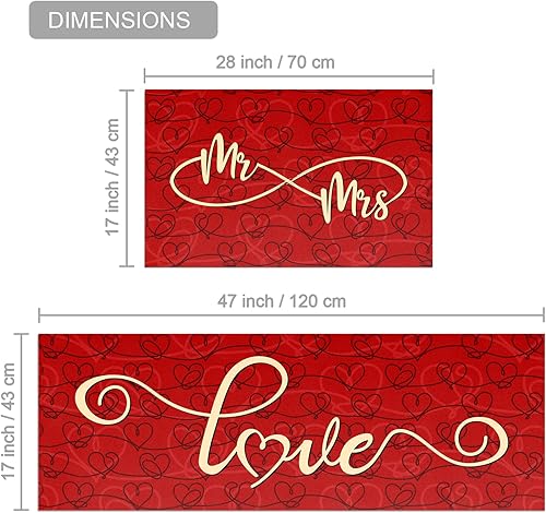 Miniatura 3 de HOLVDENG Juego de 2 tapetes de cocina antideslizantes y gruesos para el día de San Valentín para cocina fregadero oficina 17 x 47 pulgadas  17 x 28
