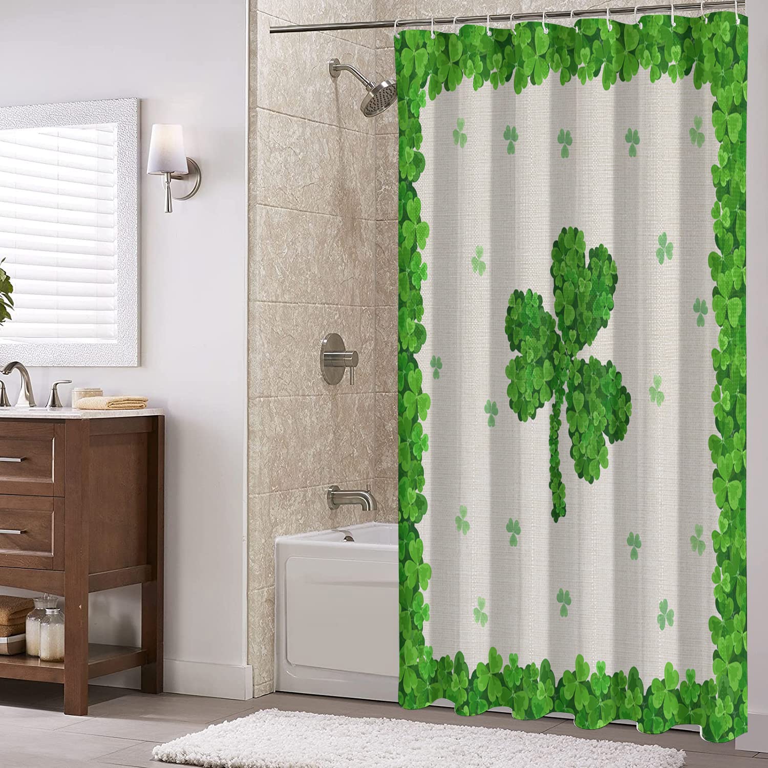 Tenda Da Doccia Con Piante Verdi – 180x220 Cm – Impermeabile In Poliestere – Orlo Zavorrato – Lavabile – 12 Ganci Inclusi