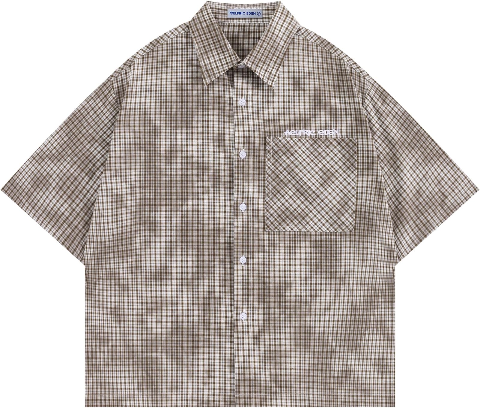 Men's Cropped Boxy Button Down Plaid Shirts Washed Polo Tee Short Sleeve Casual Vintage T Shirts