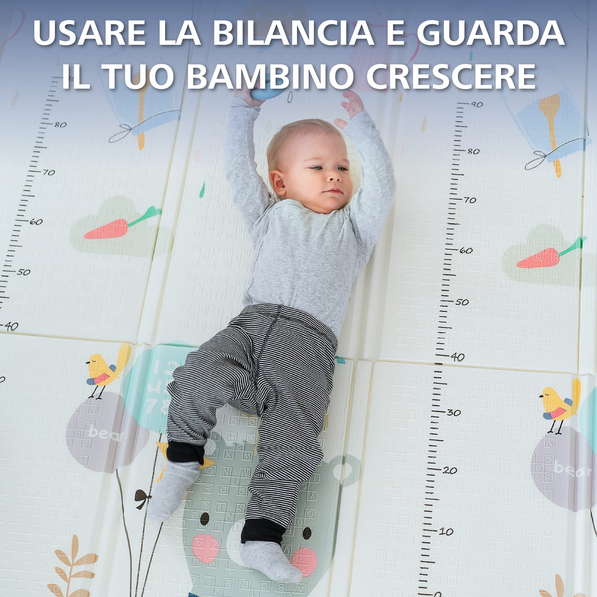 Sweety Fox Tappeto Gioco Bambini 200x180 1.5cm - Tappeto Neonato morbido Pieghevole, Reversibile, Impermeabile in Schiuma - Tappeto Cameretta - Balena