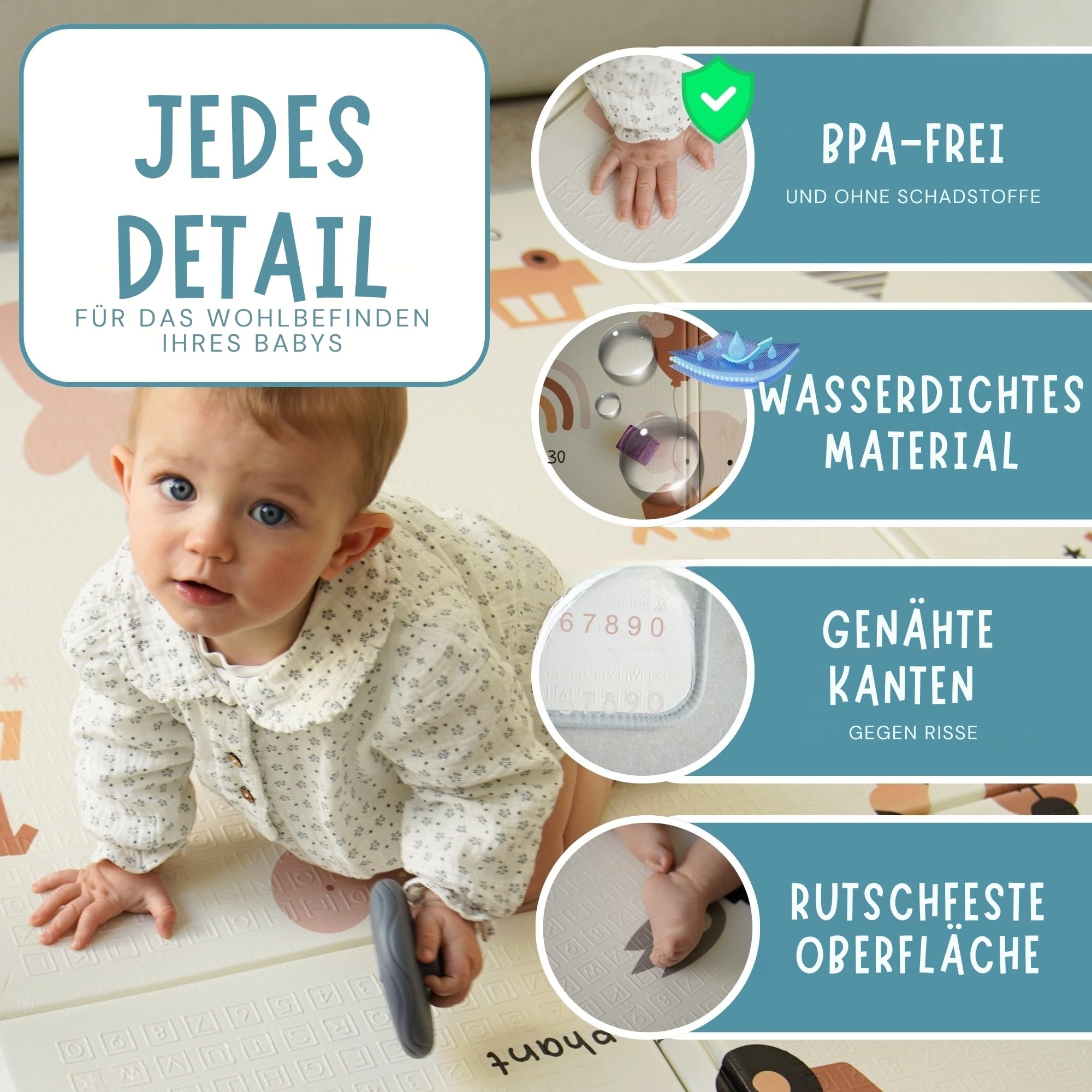 HuBorns - Spielmatte Baby Faltbar 200x180 cm und Wendbar, Krabbelmatte Baby Schadstofffrei mit CE Zertifikat, Play Mat XXL Gepolstert, Spielmatte Rutschfest und Wasserdicht (Weltkarte)