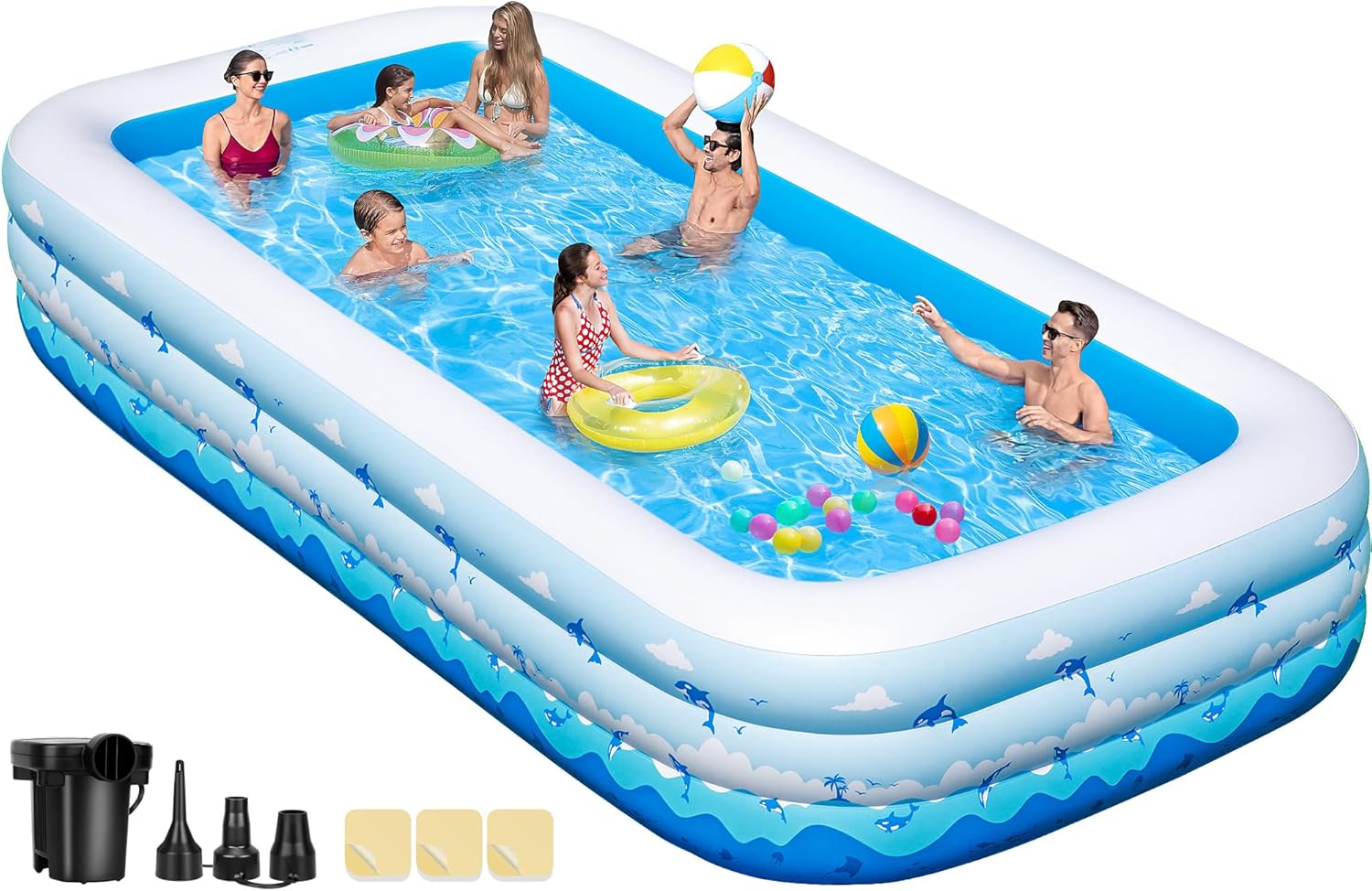 Large Inflatable Pool with Pump – 130" x 72" x 22" Family Blow Up Pool, Oversized Swimming Backyard Pool for Adults, Summer Water Party – Easy Set Up, Sun-Resistant