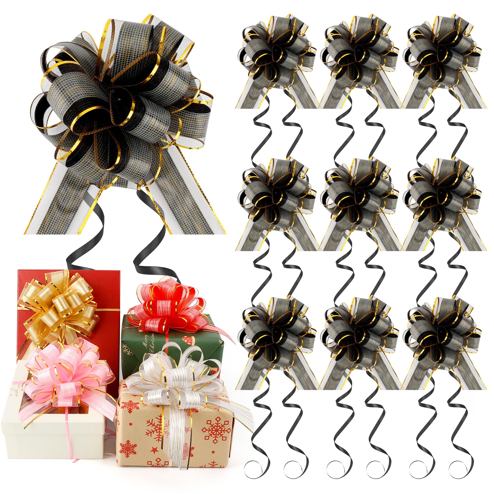 Pull Bows 10 Pcs Bows for Gift Wrapping 6 inch Christmas Bows Large Organza Ribbon Pull Bows for Christmas Wedding Party Flower Decoration Gift Bows