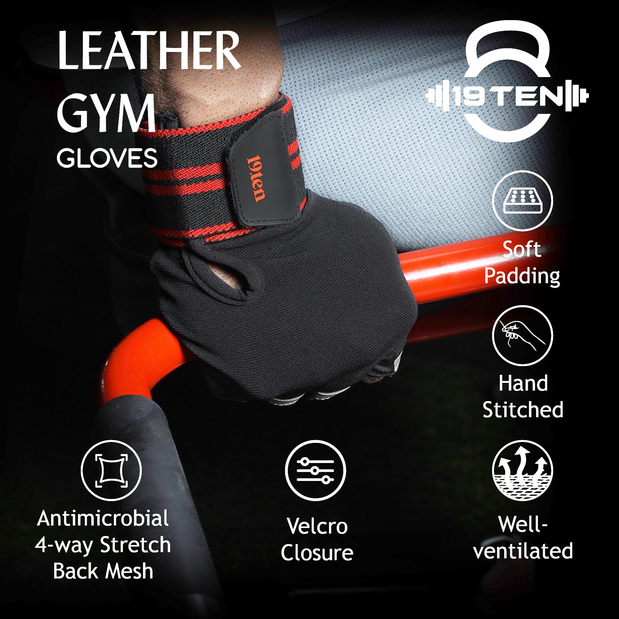 19.ten Gym Gloves for Men and Women, Gloves for Professional Weightlifting, Fitness Training and Workout (XL (Fits 8.5-9.5 inches), Blue-Black) 3